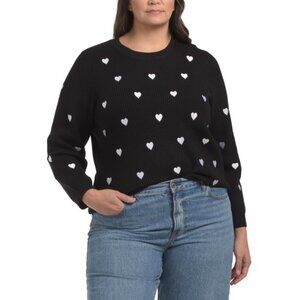 C&T Black/White Plus Heart Embroidered Sweater